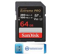 SanDisk UHS-II - Tarjeta de memoria SDXC de 64 GB Extreme Pro, velocidad de lectura de 280 MB/s, tarjeta V60 clase 10 para fotos y videos (SDSDXEP-064G-GN4IN) con 1 lector de tarjetas micro y SD