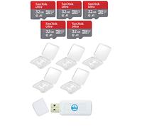 SanDisk Ultra 32GB Micro SD SDHC tarjeta flash (5 unidades) UHS-I clase 10 SDSQUA4-032G-GN6MN paquete al por mayor con 5 estuches de plástico para joyas y todo menos Stromboli lector de tarjetas