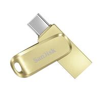 SANDISK Ultra Dual Drive Luxe, Memoria Flash 128 GB (con Conectores USB Type-C y Type-A Reversibles, para móviles, tabletas, Macs y Ordenadores hasta 400 MB/s, Seguridad automática, Metálica) Oro