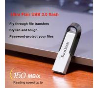SanDisk Ultra Flair Pendrive 256 GB Memoria USB 3.0 (Velocidad de lectura hasta 150 MB/s, Protección con Contraseña, Carcasa de metal elegante y duradera, Plata) Negro