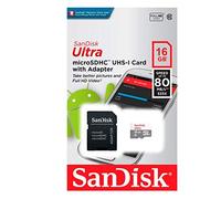 SanDisk Ultra - Tarjeta de memoria , Android microSDHC de 16 GB + adaptador SD con hasta 80 MB/s y Class 10