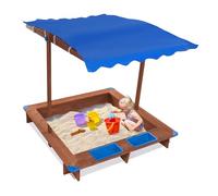 Sandkasten 126x121x118cm Sandmuschel mit Abdeckung Holzsandkasten Kindersandbox Kinder Sandbox Sandkiste Tragfähigkeit 100kg für Kinder im Alter von 3-14 Jahre alt (Blau, Braun)