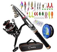 SandKing - Kit de caña de pescar, caña de pescar telescópica y carrete con carrete, cebos biónicos, anzuelos y porta-Badge, juego de aparejos de pesca para adultos principiantes de agua dulce salada