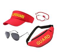 Sandlot Lifeguard Costume | Adjustable Baywatch Lifeguard Outfit | Complete Set with Sun Visor, Fanny Pack, Sunglasses, and Whistle for Fun Beachwear Costume