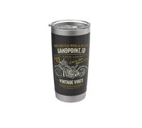 Sandpoint Idaho USA - Diseño de motocicleta estilo retro envejecido Vaso térmico de acero inoxidable de doble pared