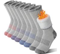 Sandsuced Calcetines de senderismo de lana merino para niños, térmicos de invierno, cálidos y cómodos, con grueso acolchado, 4 pares (Púrpura/Azul/Rojo/Gris, 8-12 años)