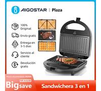 Sandwichera 3 en 1: Sandwichera Eléctrica, Grill y Gofrera, 3 Placas Desmontables Antiadherentes e Intercambiables, 750 W