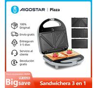 Sandwichera 3 en 1: Sandwichera Eléctrica, Grill y Gofrera, 3 Placas Desmontables Antiadherentes e Intercambiables, 750 W