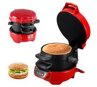 Sandwichera Eléctrica Tostadora De Sándwich, Sandwichera con anillo para tortillas, Hamburguesera de 600 W con revestimiento antiadherente, Con Temporizador De Cuenta Atrás Digital Hamburguesas (Red)