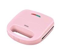 Sandwichera Jocca rosa de la línea Sweet de diseño compacto con placas grill de revestimiento antiadherente fáciles de limpiar, indicadores luminosos, mango termoaislante con sistema de bloqueo y 750W
