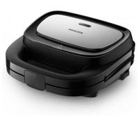 Sandwichera Philips Serie 5000-3 juegos de platos para paninis, sándwiches y gofres, placas antiadherentes para parrilla, cortar y sellar, 750 W de potencia, negro (HD2350/80)