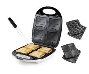 Sandwichera XXL 2 en 1, 4 placas de conchas y gofrera, 1200 W