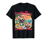 Sandy Paws Summer Vibes Beach Dog Retro Design Camiseta