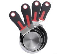 Sandyseptember Juego de tazas y cucharas medidoras de plástico con mango de acero inoxidable 304, 4 piezas, apilables para cocinar y hornear, rojo y negro