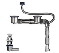 Sandyseptember Kit de tubería de drenaje para fregadero de cocina con válvula antiolor, operación de empuje hacia abajo, longitud ajustable de 280 a 1000 mm, acero inoxidable PP (201)