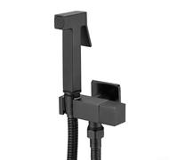 Sandyseptember Pulverizador de bidé cromado cuadrado con spray de alta presión de aleación de zinc y manguera de 1.5M para uso higiénico y sostenible en el baño (negro)