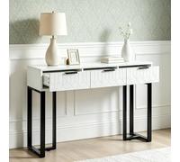 SANEIOUI Mesa de consola con 3 cajones, tocador sin espejo, cómoda estrecha, pasillo, tocador blanco, estructura de metal, fácil montaje, mesa consola estrecha para salón, pasillo (negro)