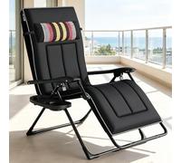 SANEIOUI - Tumbona de jardín al aire libre plegable, silla de jardín, con portavasos, respaldo ajustable, ideal para balcones, jardines y playas (Negro)