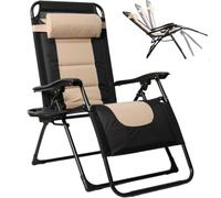 SANEIOUI - Tumbona de jardín al aire libre plegable, silla de jardín, con portavasos, respaldo ajustable, ideal para balcones, jardines y playas (Beige)
