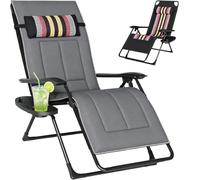 SANEIOUI - Tumbona de jardín al aire libre plegable, silla de jardín, con portavasos, respaldo ajustable, ideal para balcones, jardines y playas (gris with Cushion)
