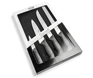 Sanelli Linea Skin - Juego de cuchillos profesionales Chef de 4 piezas, acero inoxidable