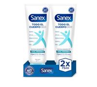 Sanex Crema Todo el Cuerpo Deo Frescor Total 75ml, Desodorante para Manos, Pies, Axilas, Cuerpo y Zonas Íntimas, Protección 72H contra Olor Clínicamente Probada, Hipoalergénico (Paquete de 2)