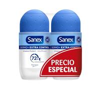 Sanex Dermo+ Extra Control Desodorante Antitranspirante Roll-On 72 Horas 2x50ml - protección efectiva contra el sudor y el mal olor - dermatológicamente testado- contiene 0% alcohol*