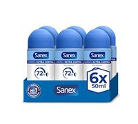 Sanex Dermo+ Extra Control Desodorante Antitranspirante Roll-On 72 Horas 6x50 ml- protección efectiva contra el sudor y el mal olor - dermatológicamente testado- contiene 0% alcohol*