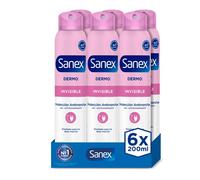 Sanex Dermo Invisible Desodorante Spray, Pack 6 Uds x 200 ml, Antitranspirante con hasta 24H de Protección contra el Sudor y el Olor, Protección Antimanchas, Restaura el pH Natural de la Piel