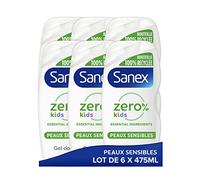 SANEX - Gel de ducha cero% Kids - Gel de ducha infantil - Cuerpo y cabello - Biodegradable y vegano - 475 ml - Juego de 6