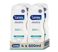 Sanex Gel de Ducha Neutro Hidratante (4x600 ml), con ingredientes esenciales, 0% sulfatos*, 0% jabón y 0% colorantes, para todo tipo de piel, hidratación duradera, tecnología triple acción