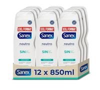 Sanex Gel de Ducha Neutro Hidratante 850 ml, Pack 12, con ingredientes esenciales, 0% sulfatos*, 0% jabón y 0% colorantes, para todo tipo de piel, hidratación duradera, tecnología triple acción