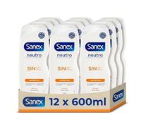 Sanex Gel de Ducha Neutro Nutritivo 600 ml, Pack 12, ingredientes esenciales, 0% sulfatos*, 0% jabón y 0% colorantes, gel de ducha para piel seca, hidratación duradera, tecnología triple acción