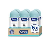 Sanex Mineral Protect, Desodorante Roll-On Antimanchas, Pack 6x50ml | Roll-on antitranspirante 48h con piedra de alumbre natural, Antimanchas, Sin alérgenos ni alcohol ni colorantes