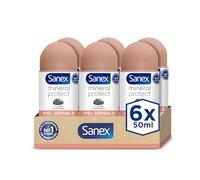 Sanex Mineral Protect, Desodorante Roll-On Piel Sensible, Pack 6x50ml | Roll-on antitranspirante 48h con piedra de alumbre natural, 0% Alérgenos, 0% Alcohol, Respeta la piel