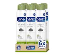 Sanex Natur Protect Desodorante Spray, Pack 6 Uds x 200 ml, Protección 24H contra el Mal Olor, con Piedra de Alumbre, 0% Alcohol, Sin Alérgenos ni Colorantes, Piel Normal