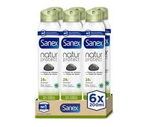 Sanex Natur Protect Desodorante Spray, Pack 6 Uds x 200 ml, Protección 24H contra el Mal Olor, con Piedra de Alumbre, 0% Alcohol, Sin Alérgenos ni Colorantes, Piel Normal