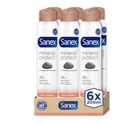 Sanex Mineral Protect, Desodorante Spray Piel Sensible, Pack 6x200ml | Spray antitranspirante 48h con piedra de alumbre natural, Sin alérgenos ni alcohol ni colorantes