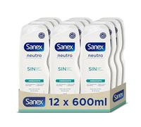 Sanex Neutro Sin Hidratante, Gel de Ducha, Pack 12x600ml | Gel todo tipo de piel, Ingredientes esenciales, Tecnología triple acción hidratante, 0% Sulfatos, 0% Jabón, Vegano