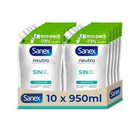 Sanex Neutro Sin Hidratante, Recambio Gel de Ducha, 10x900ml | Gel todo tipo de piel, Ingredientes esenciales, Tecnología triple acción hidratante, 0% Sulfatos, 0% Jabón, Vegano