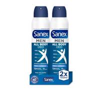 Sanex Spray Men Todo el Cuerpo Deo Frescor Total 150ml, Desodorante Manos, Axilas, Cuerpo y Pies, 72H Protección contra Olor Clínicamente Probada, Hipoalergénico, Delicado con Piel (Paquete de 2)