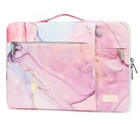 SANFAN Funda protectora para portátil de 360°, con 3 bolsillos, asa y correa para equipaje, diseño de sol, luna y estrellas sobre fondo azul marino (Pink Marble, 15 inch-15.6 inch)