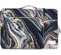 SANFAN Funda Protectora para portátil de 360°, con 3 Bolsillos, asa y Correa para Equipaje, diseño de Sol, Luna y Estrellas sobre Fondo Azul Marino (Black Marble, 15 inch-15.6 Inch)