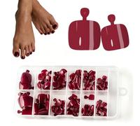 SanFangyue 120 Uñas Postizas Para Pies - Degradado Burdeos Uñas Postizas a Presión de Cobertura Total - Acrílico Francés para Mujeres y Niñas, 12 Tamaños