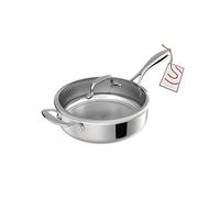SANFELA Sartén de acero inoxidable de 5 capas con tapa de cristal, 24 cm/3,2 l, compatible con todo tipo de cocinas, apta para lavavajillas