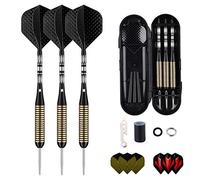 sanfeng Dardos Punta de Acero 27 Gramos, Dardos Profesionales de Acero con Ejes de Aluminio Negro 9 Vuelos 50pcs Juntas tóricas Antideslizantes de Goma 1 Dart Sharpener Tool