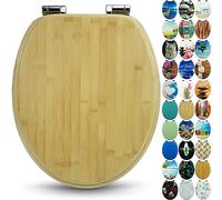 Sanfino® Asiento de inodoro de bambú con mecanismo de cierre suave, aspecto de madera noble, gran comodidad del asiento de madera real y sostenible, de fácil montaje - "Brown"