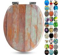 Sanfino® Premium Tapa de WC con descenso automático - asiento de inodoro de madera, muchos motivos coloridos y decorativos, asiento cómodo, montaje fácil con instrucciones incl. W1032C Blue Wood