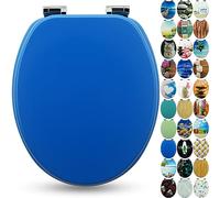 Sanfino® Premium Tapa de WC con descenso automático - asiento de inodoro de madera, muchos motivos coloridos y decorativos, asiento cómodo, montaje fácil con instrucciones incl. - "Deep Blue"