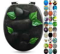Sanfino® Premium Tapa de WC con descenso automático - asiento de inodoro de madera, muchos motivos coloridos y decorativos, asiento cómodo, montaje fácil con instrucciones in lack Rock"